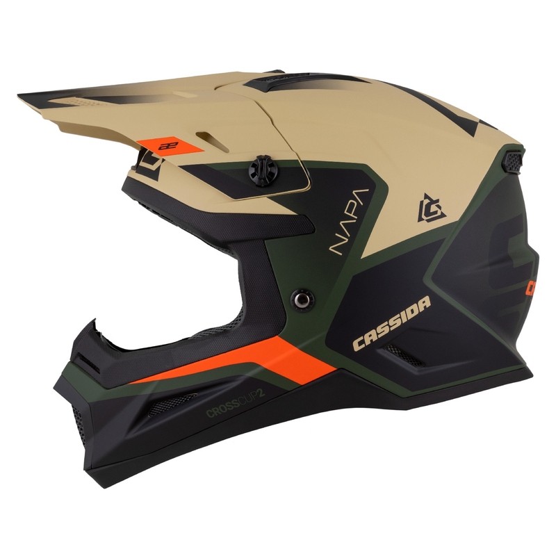 Motokros motoristična čelada Cassida Cross Cup 2 Napa mat peščeno-zelena-oranžna-črna