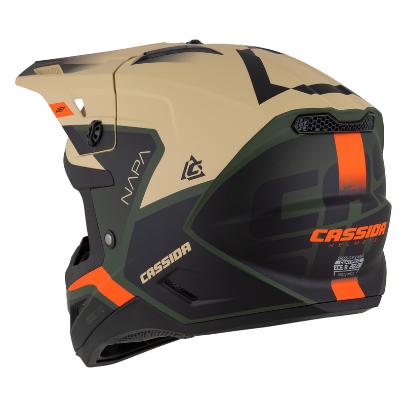 Motokros motoristična čelada Cassida Cross Cup 2 Napa mat peščeno-zelena-oranžna-črna