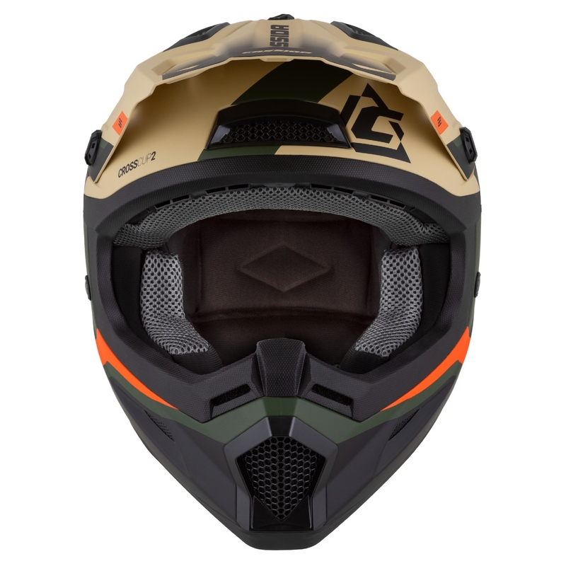 Motokros motoristična čelada Cassida Cross Cup 2 Napa mat peščeno-zelena-oranžna-črna