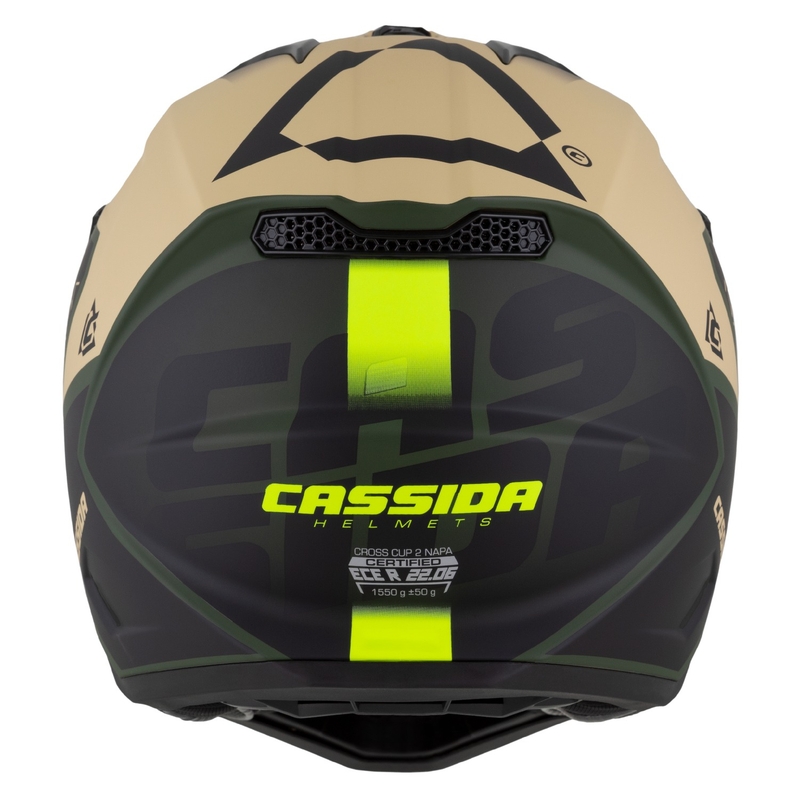 Motokros motoristična čelada Cassida Cross Cup 2 Napa mat peščeno-zelena-fluo rumeno-črna