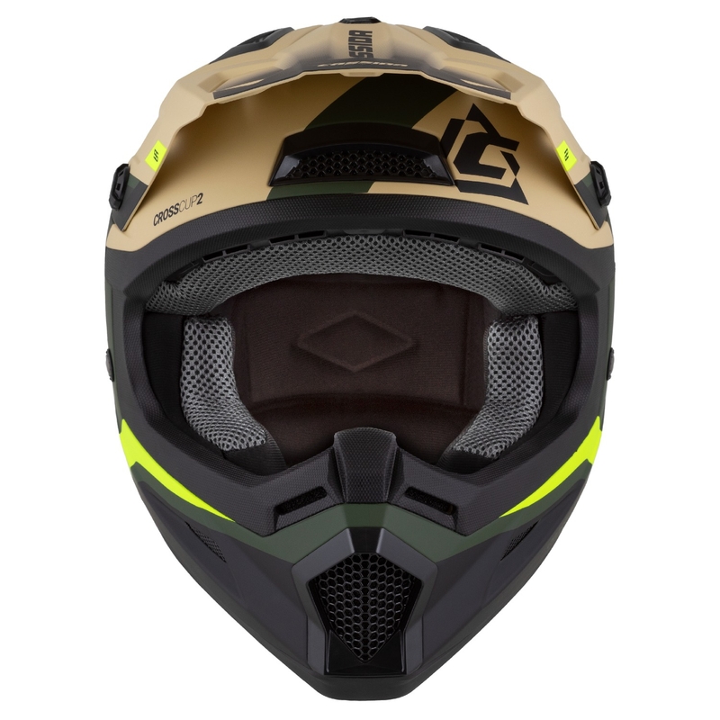 Motokros motoristična čelada Cassida Cross Cup 2 Napa mat peščeno-zelena-fluo rumeno-črna