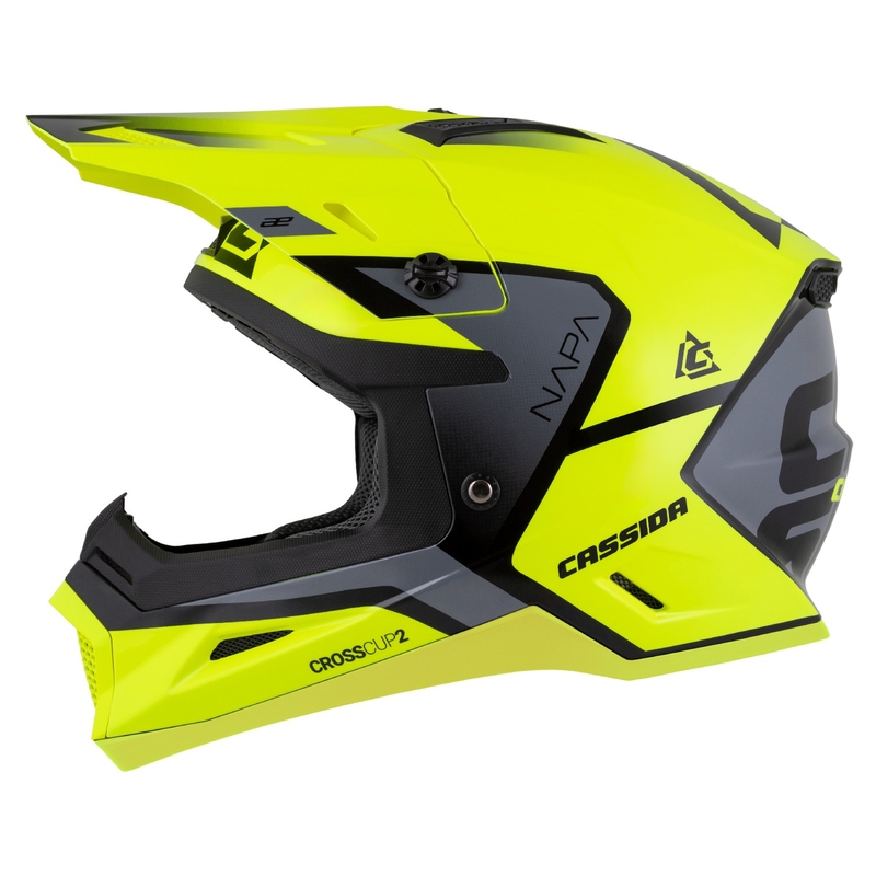 Motokros motoristična čelada Cassida Cross Cup 2 Napa fluo rumeno-črna-biserno siva