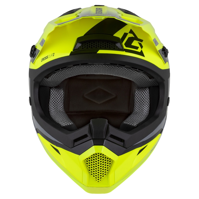 Motokros motoristična čelada Cassida Cross Cup 2 Napa fluo rumeno-črna-biserno siva