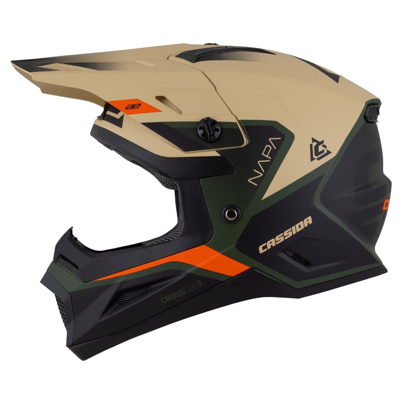 Otroška motoristična čelada za motokros Cassida Cross Cup 2 Napa Matte Sand-Green-Orange-Black