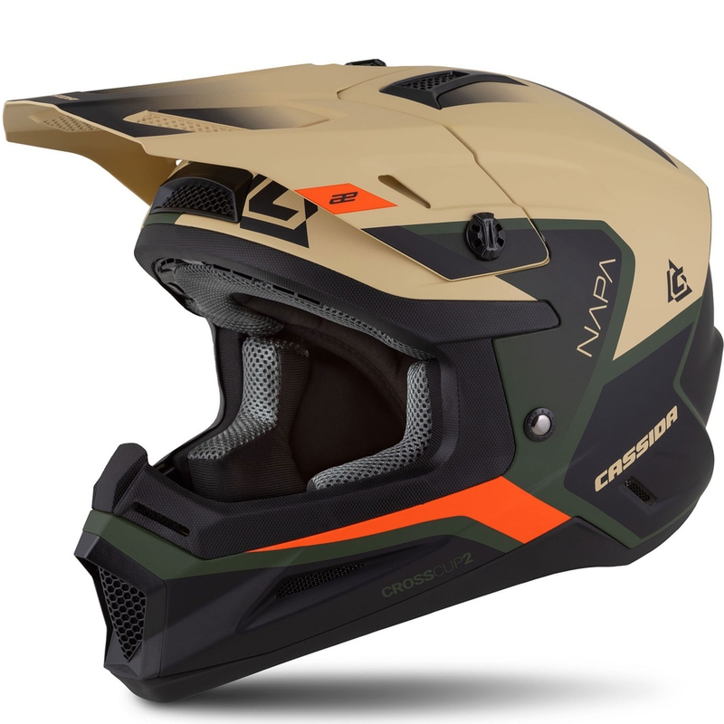 Otroška motoristična čelada za motokros Cassida Cross Cup 2 Napa Matte Sand-Green-Orange-Black
