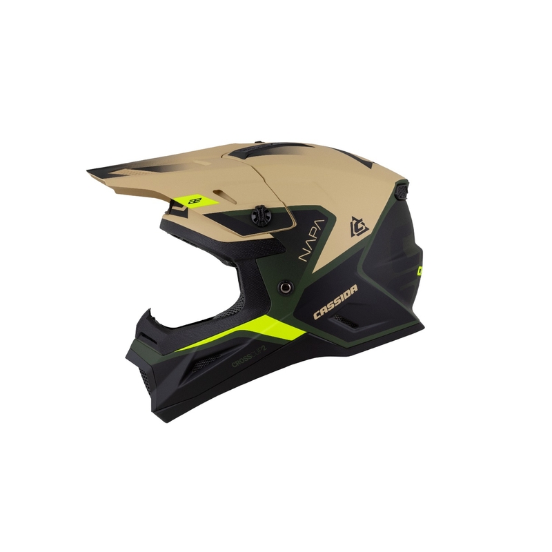 Otroška motoristična čelada za motokros Cassida Cross Cup 2 Napa Matte Sand-Green-Fluo Yellow-Black