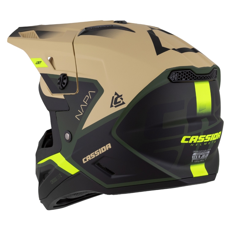 Otroška motoristična čelada za motokros Cassida Cross Cup 2 Napa Matte Sand-Green-Fluo Yellow-Black