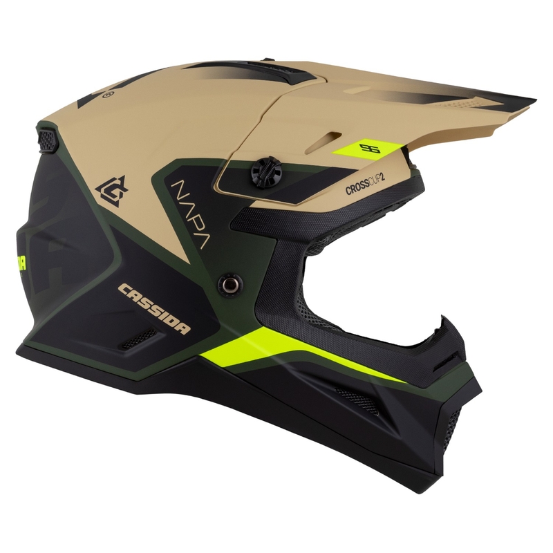 Otroška motoristična čelada za motokros Cassida Cross Cup 2 Napa Matte Sand-Green-Fluo Yellow-Black