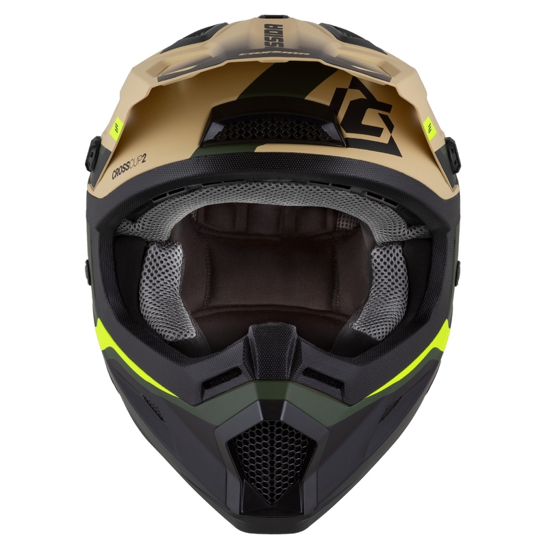 Otroška motoristična čelada za motokros Cassida Cross Cup 2 Napa Matte Sand-Green-Fluo Yellow-Black