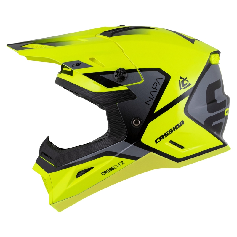 Otroška motokros čelada Cassida Cross Cup 2 Napa Fluo Yellow-Black-Grey Pearl