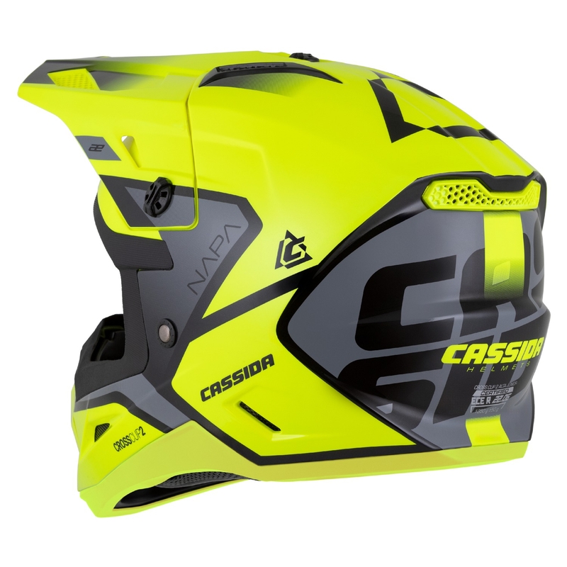 Otroška motokros čelada Cassida Cross Cup 2 Napa Fluo Yellow-Black-Grey Pearl