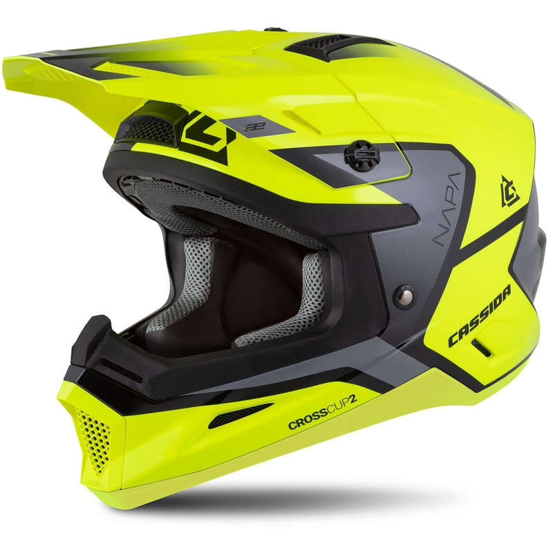 Otroška motokros čelada Cassida Cross Cup 2 Napa Fluo Yellow-Black-Grey Pearl