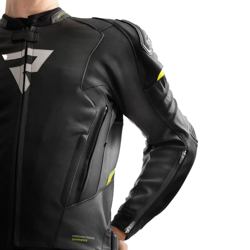 Motoristična usnjena jakna Rebelhorn Veloce črno-sivo-fluo rumena