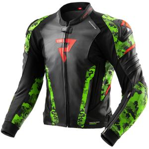 Motoristična usnjena jakna Rebelhorn Veloce črna-kamo zelena-fluo rdeča
