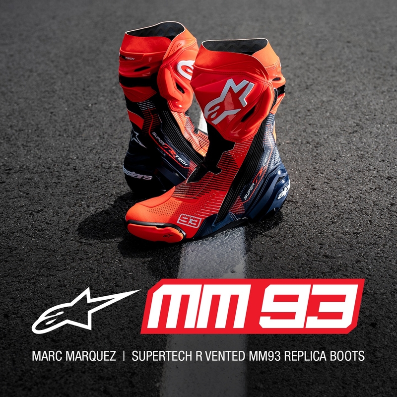 Motoristični škornji Alpinestars Supertech R Vented Limited Edition MM93 Marc Marquez Fluo Red-Blue-Black
