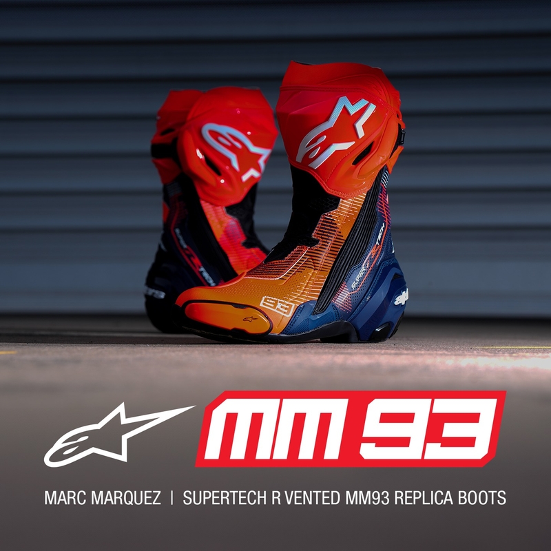 Motoristični škornji Alpinestars Supertech R Vented Limited Edition MM93 Marc Marquez Fluo Red-Blue-Black
