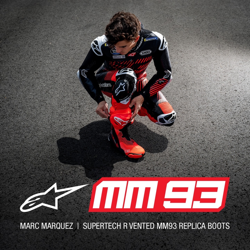 Motoristični škornji Alpinestars Supertech R Vented Limited Edition MM93 Marc Marquez Fluo Red-Blue-Black
