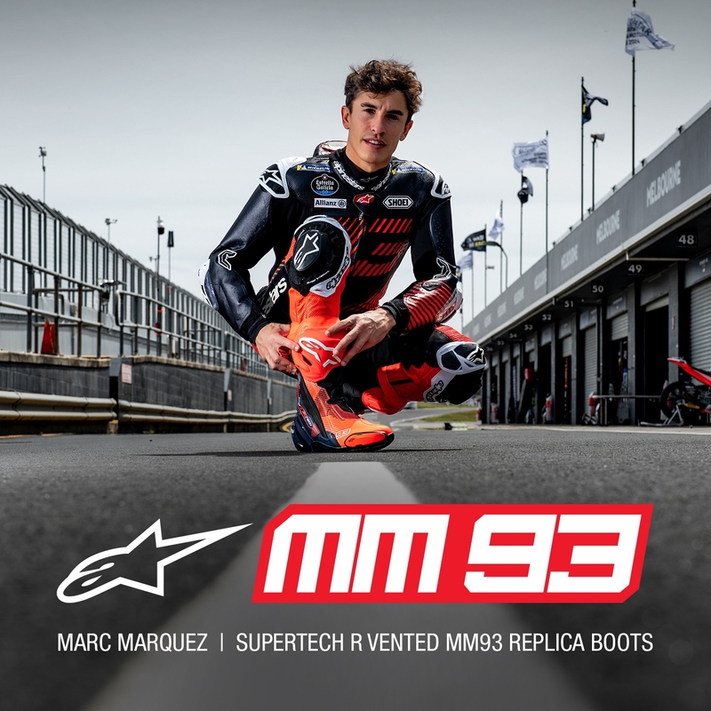 Motoristični škornji Alpinestars Supertech R Vented Limited Edition MM93 Marc Marquez Fluo Red-Blue-Black