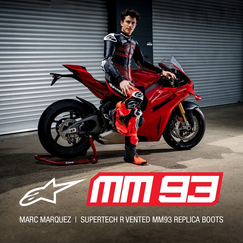 Motoristični škornji Alpinestars Supertech R Vented Limited Edition MM93 Marc Marquez Fluo Red-Blue-Black