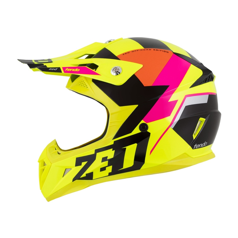 Motokros čelada ZED X1.9 Tendo fluo rumeno-roza-oranžno-črna