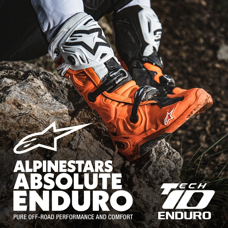 Motoristični škornji Alpinestars Tech 10 Enduro fluo oranžno-črno-beli