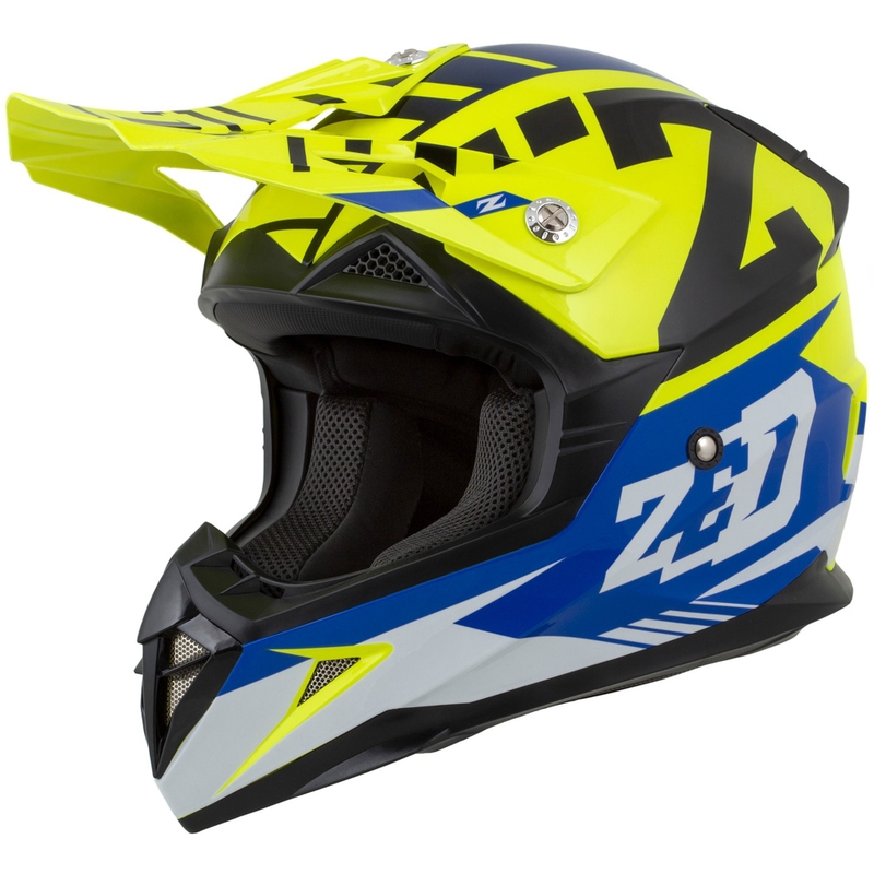 ZED X1.9D Targa Fluo rumeno-modra-črno-bela otroška motoristična čelada za motokros