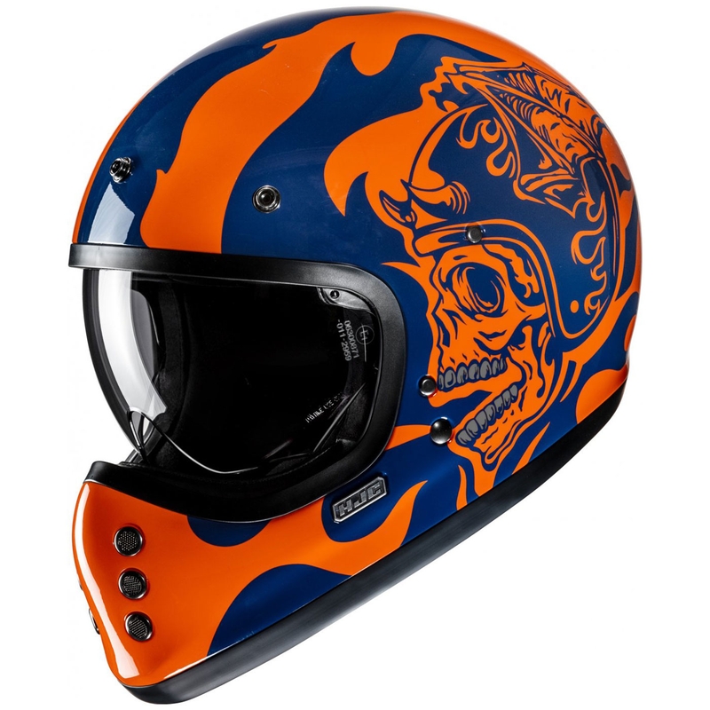 HJC V60 Flame MC27 motoristična čelada z integriranim obrazom oranžno-modra