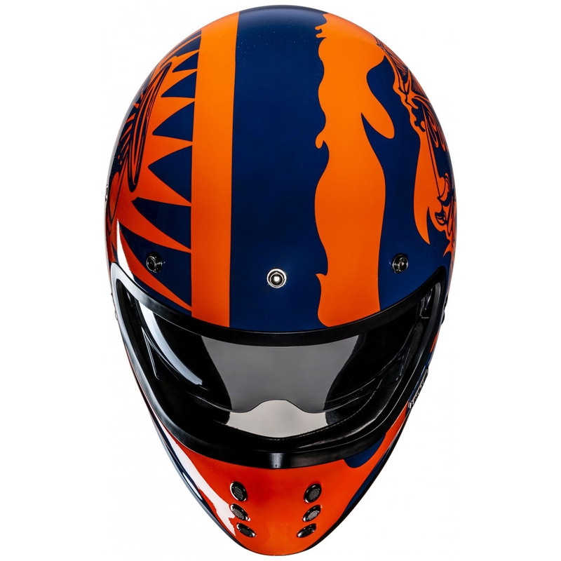HJC V60 Flame MC27 motoristična čelada z integriranim obrazom oranžno-modra