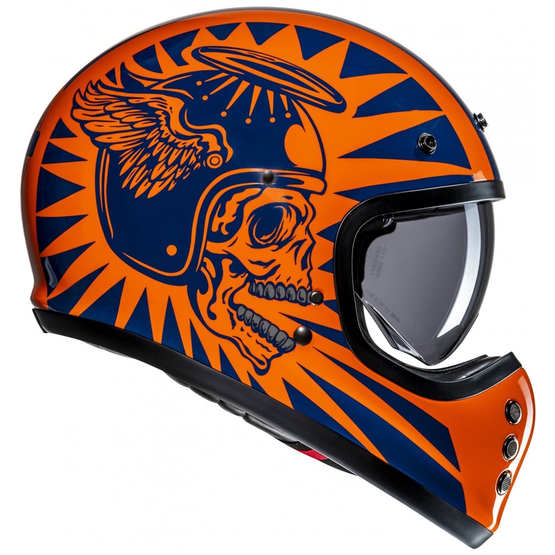 HJC V60 Flame MC27 motoristična čelada z integriranim obrazom oranžno-modra