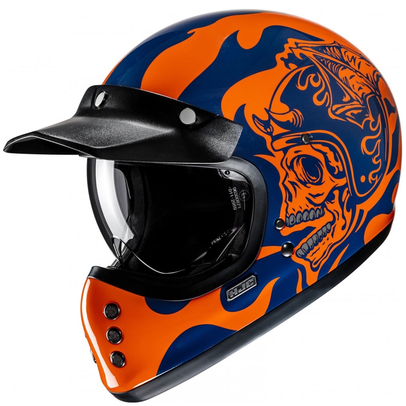 HJC V60 Flame MC27 motoristična čelada z integriranim obrazom oranžno-modra