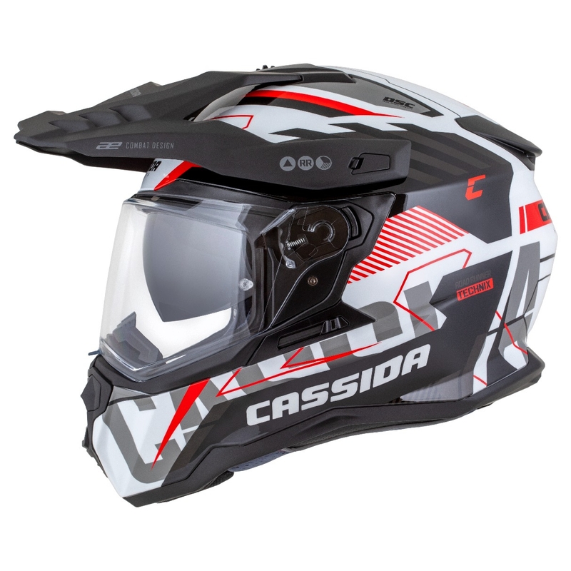 Enduro čelada Cassida Road Runner TechniX bela-črna-rdeča-siva