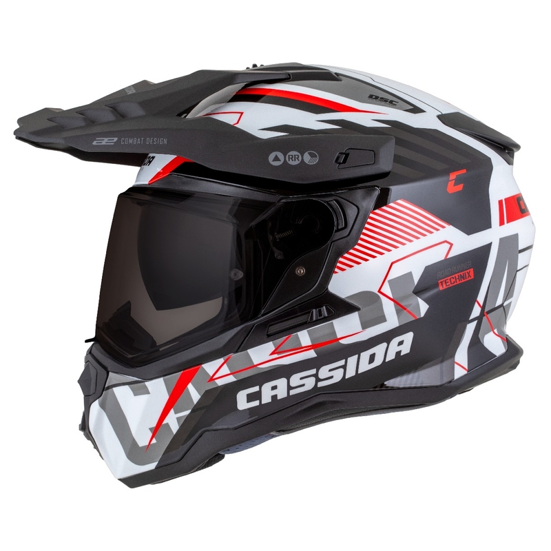 Enduro čelada Cassida Road Runner TechniX bela-črna-rdeča-siva