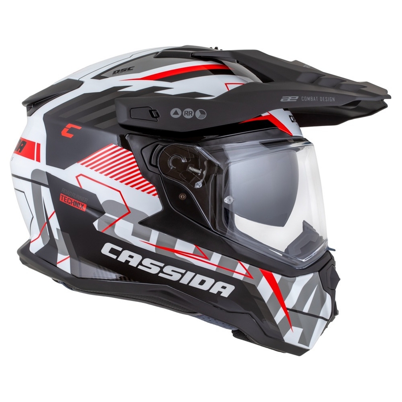 Enduro čelada Cassida Road Runner TechniX bela-črna-rdeča-siva