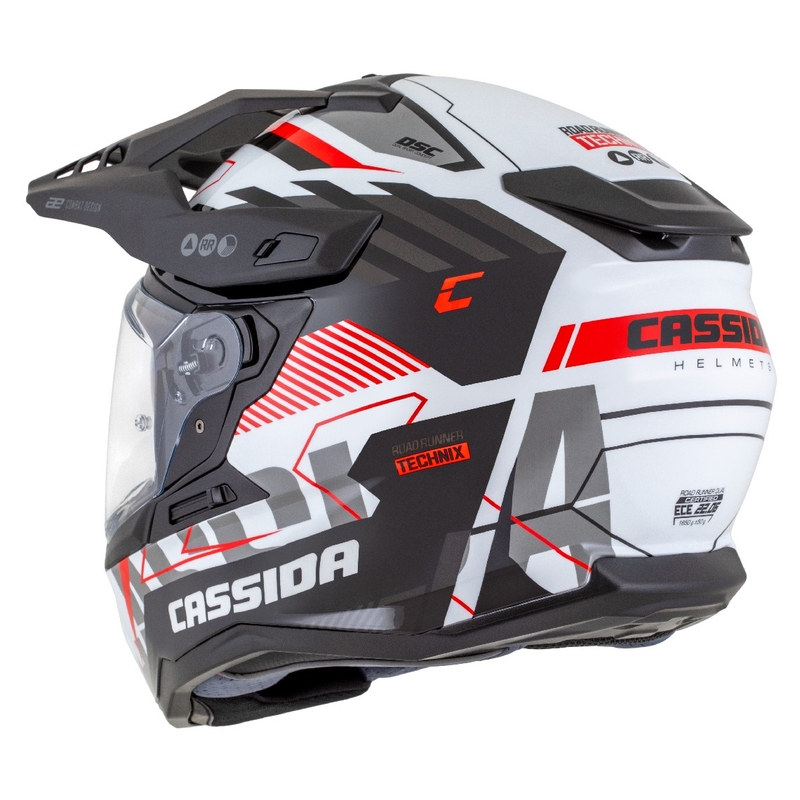 Enduro čelada Cassida Road Runner TechniX bela-črna-rdeča-siva