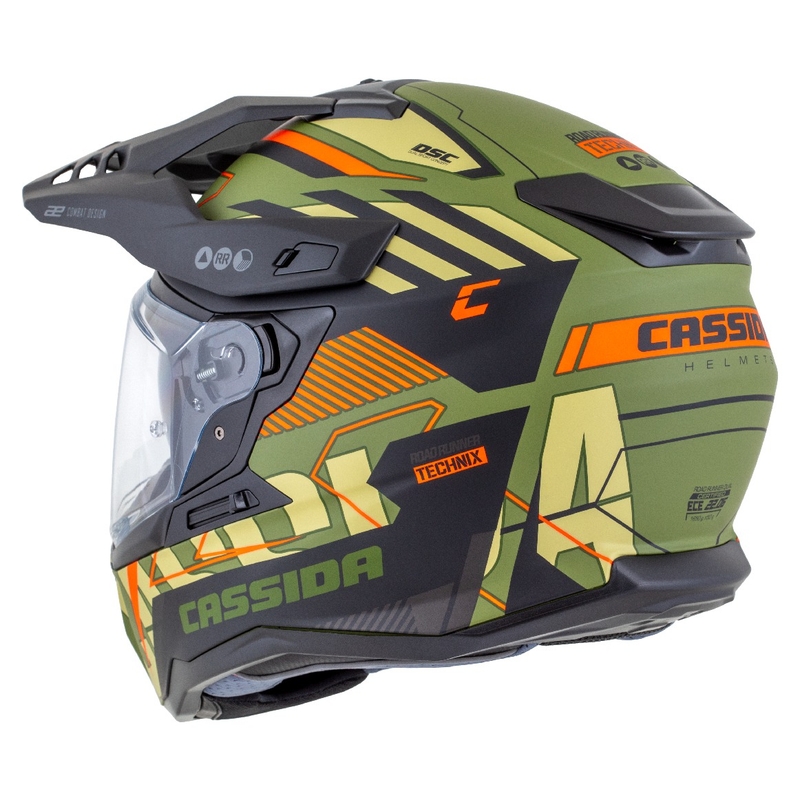 Enduro čelada Cassida Road Runner TechniX mat zelena-črna-oranžna-siva