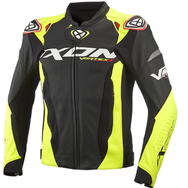 Usnjena motoristična jakna IXON Vortex 3 črno-fluo rumena