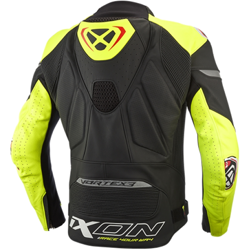 Usnjena motoristična jakna IXON Vortex 3 črno-fluo rumena