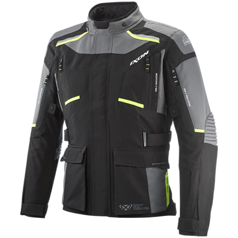 Motoristična jakna IXON Midgard črno-sivo-fluo rumena