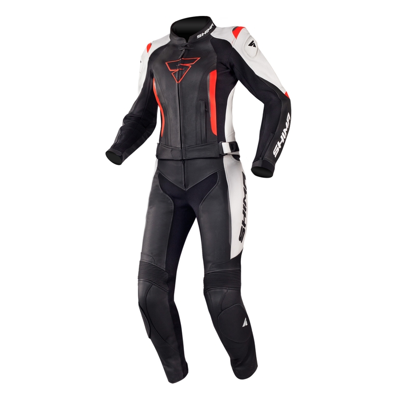 Ženska motoristična obleka Shima Miura Black-White-Fluo Red razprodaja