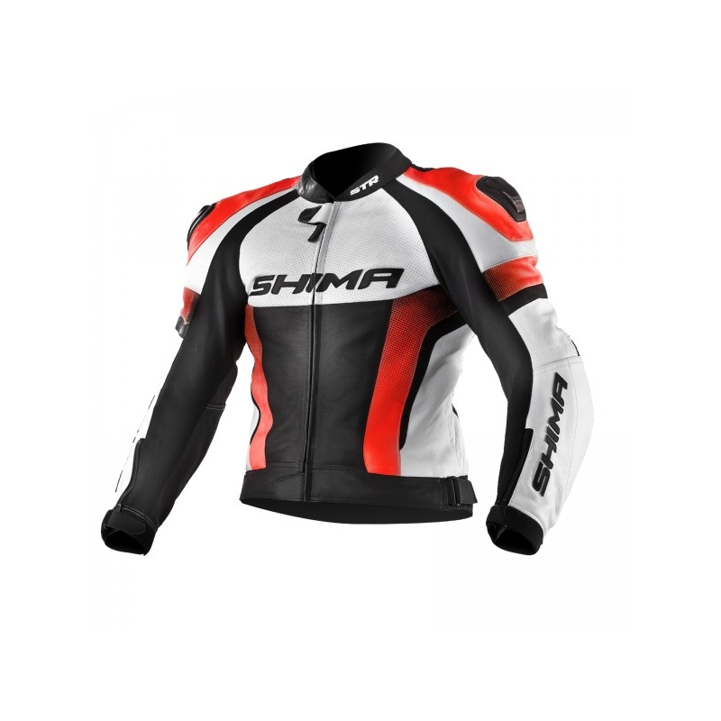 Shima STR črno-bela-fluo rdeča motoristična jakna za prodajo razprodaja