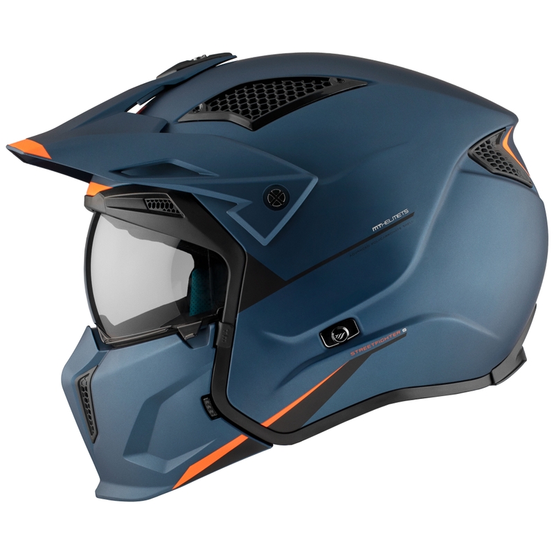 Odprta obrazna čelada z masko MT Streetfighter SV S Solid A7 mat modra