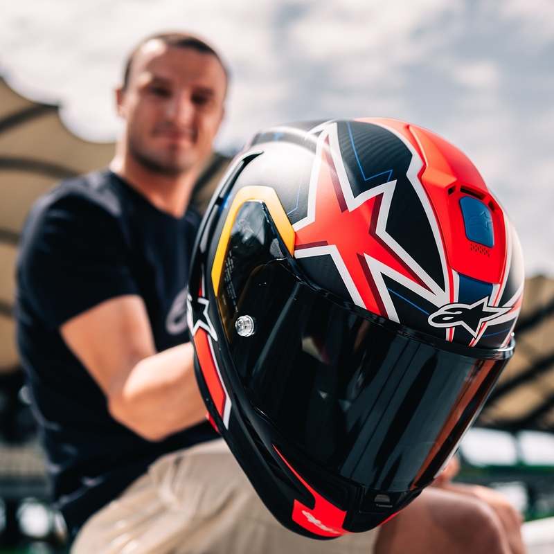 Alpinestars Supertech R10 Limited Edition Jack Miller Full Face Motoristična čelada Mat Carbon Red-Blue-Yellow-White