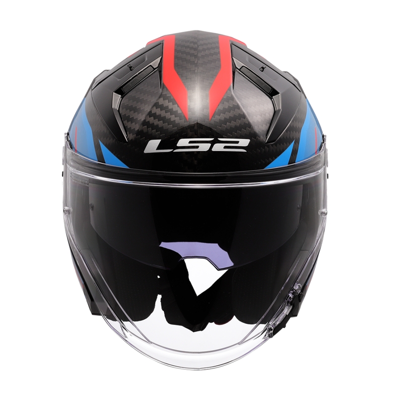 Odprta motoristična čelada LS2 OF603 Infinity II C Urus modro-rdeča