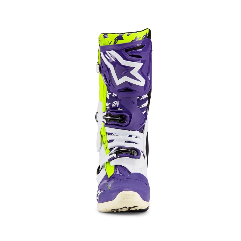 Alpinestars TECH 10 motoristični škornji omejena serija Dirt Studios vijolično-belo-fluo rumena