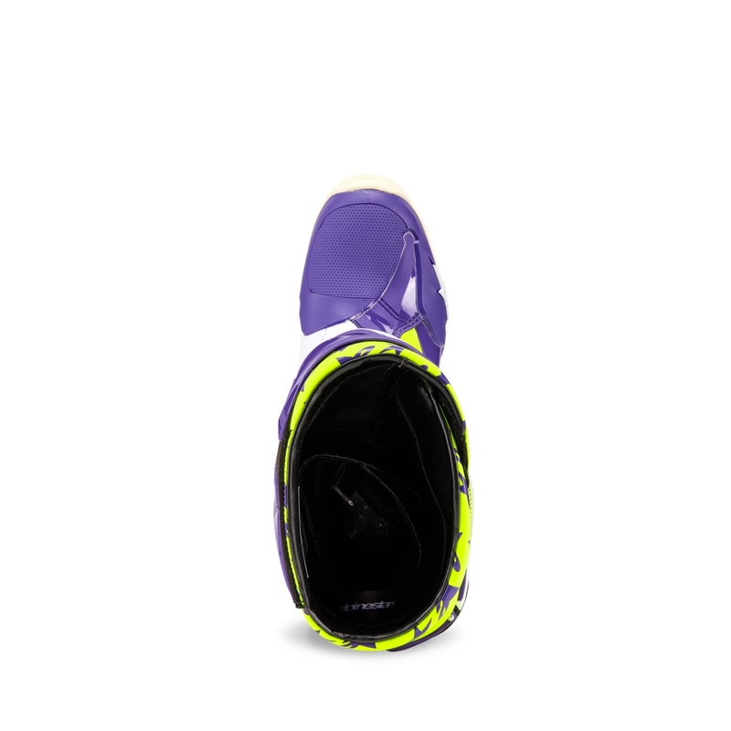 Alpinestars TECH 10 motoristični škornji omejena serija Dirt Studios vijolično-belo-fluo rumena