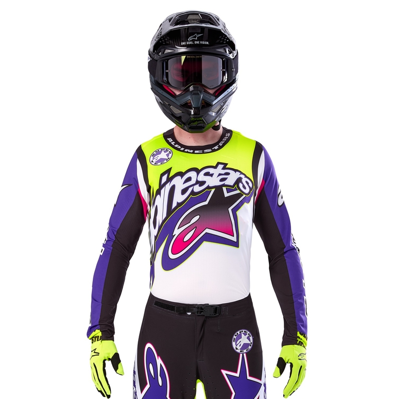 Alpinestars Supertech SX motokros majica omejena serija Dirt Studios bela-vijolična-roza-fluo rumena