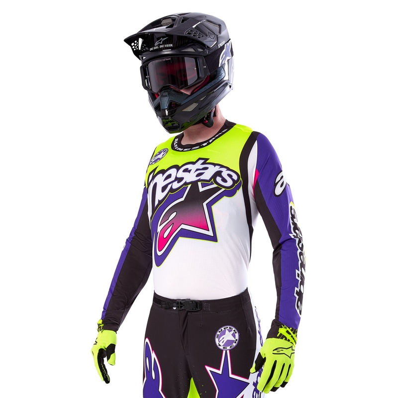 Alpinestars Supertech SX motokros majica omejena serija Dirt Studios bela-vijolična-roza-fluo rumena