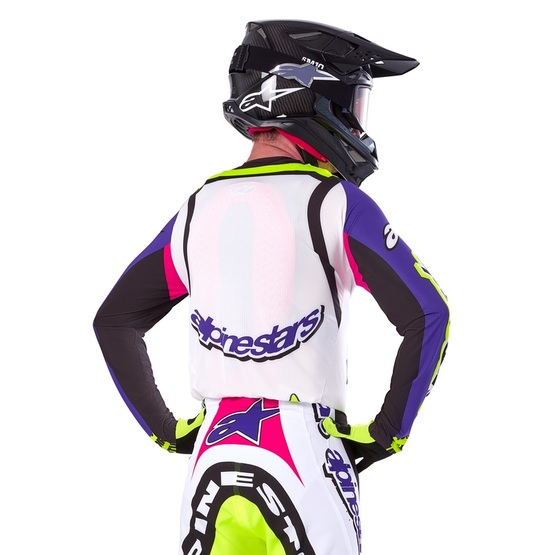 Alpinestars Supertech SX motokros majica omejena serija Dirt Studios bela-vijolična-roza-fluo rumena