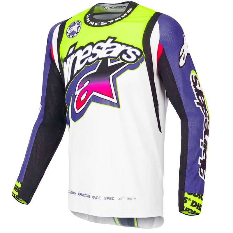 Alpinestars Supertech SX motokros majica omejena serija Dirt Studios bela-vijolična-roza-fluo rumena