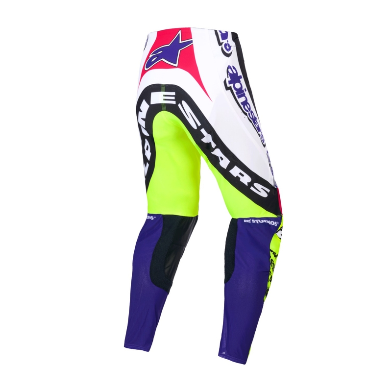 Alpinestars Supertech motokros hlače limitirana serija Dirt Studios belo-vijolično-roza-fluo rumena